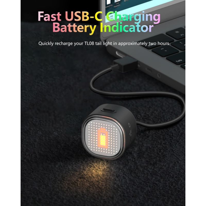 TOWILD TL08 Bike Tail Light, Customized Patterns Full-Color Bike Rear Light, Brake Sensing, USB-C Rechargeable Bicycle Taillights