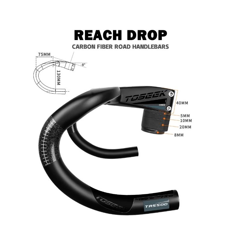 TOSEEK TR5500 Rennrad Vollcarbon Vorbau Integrierter Fahrradlenker Ultraleicht 28,6 mm Fahrradteile Zubehör
