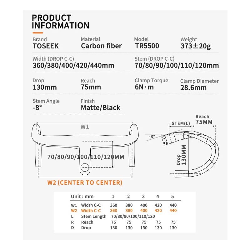TOSEEK TR5500 Rennrad Vollcarbon Vorbau Integrierter Fahrradlenker Ultraleicht 28,6 mm Fahrradteile Zubehör