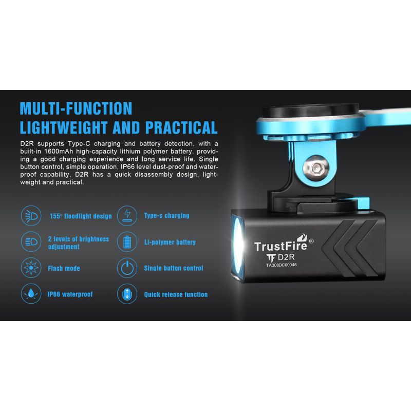 TrustFire D2R Fahrradlicht vorne 450LM Fahrradlampe Typ-C Wiederaufladbares Fahrradlicht