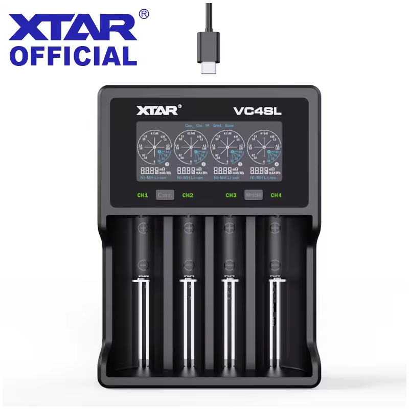 XTAR VC4SL 18650 21700 Batterieladegerät USB C QC3.0 Schnellladung 1,2 V Ni-MH AAA AA Lithium-Akkuladegerät
