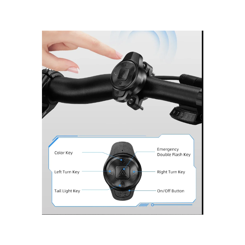 Vielseitiges Fahrrad-Rücklicht, wiederaufladbares intelligentes Bremslicht, kabellose Fernbedienung, Richtungslichter, bunter Blitz