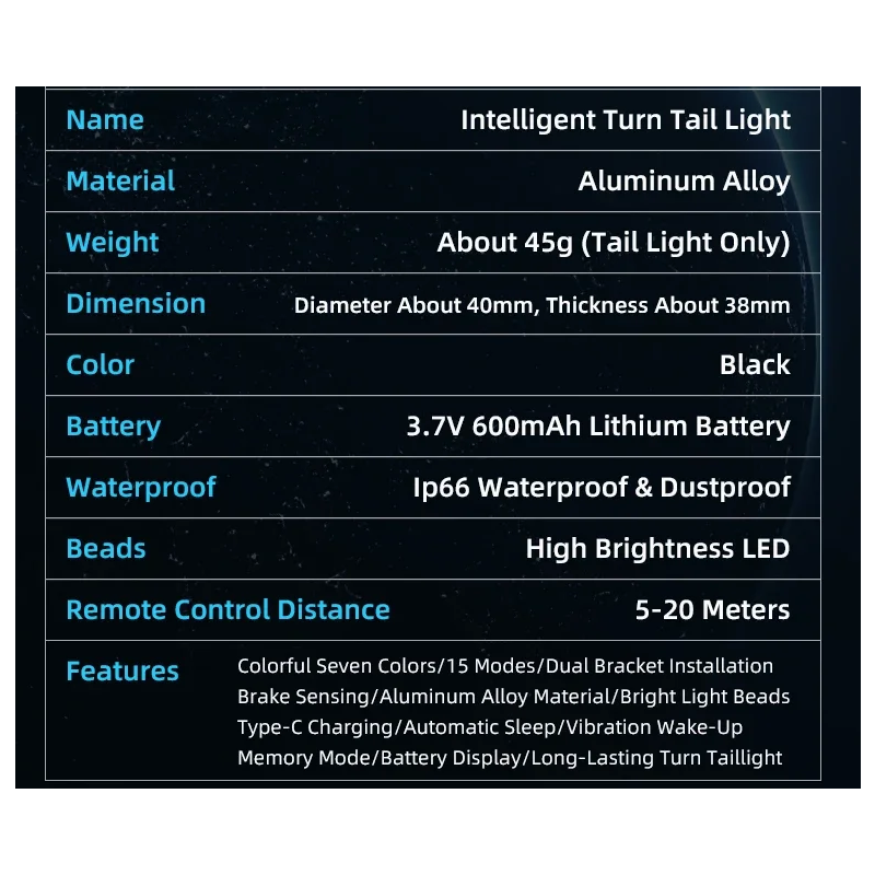 Vielseitiges Fahrrad-Rücklicht, wiederaufladbares intelligentes Bremslicht, kabellose Fernbedienung, Richtungslichter, bunter Blitz