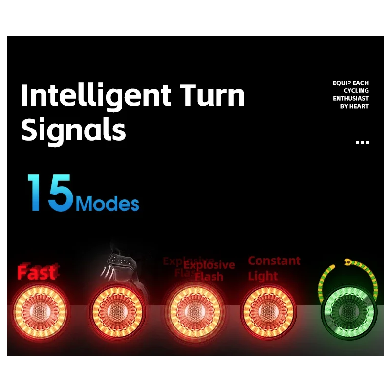 Vielseitiges Fahrrad-Rücklicht, wiederaufladbares intelligentes Bremslicht, kabellose Fernbedienung, Richtungslichter, bunter Blitz