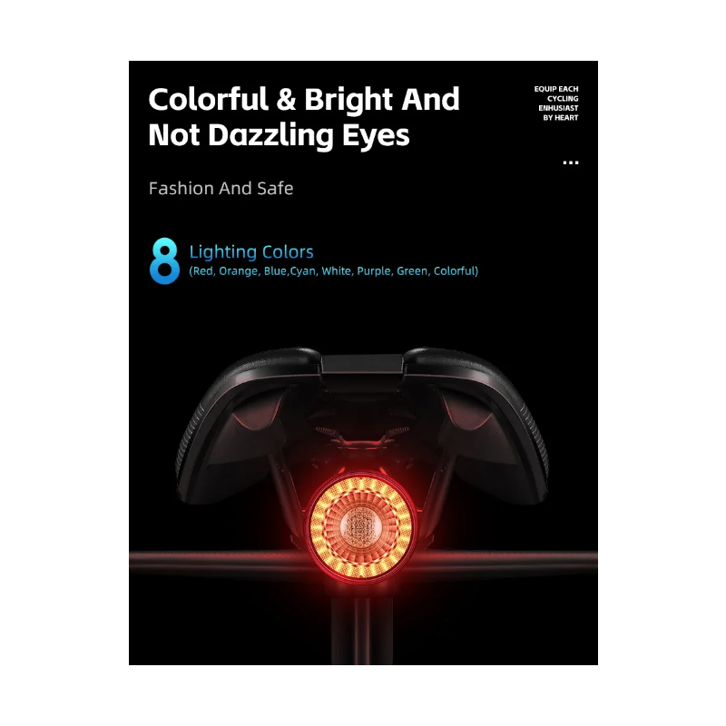 Vielseitiges Fahrrad-Rücklicht, wiederaufladbares intelligentes Bremslicht, kabellose Fernbedienung, Richtungslichter, bunter Blitz