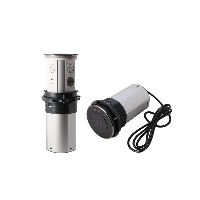 Elektrische Hebesteckdosen, versteckte, motorisierte Pop-up-Versenksteckdose auf dem Tisch mit kabelloser USB-Aufladung, EU-Standard