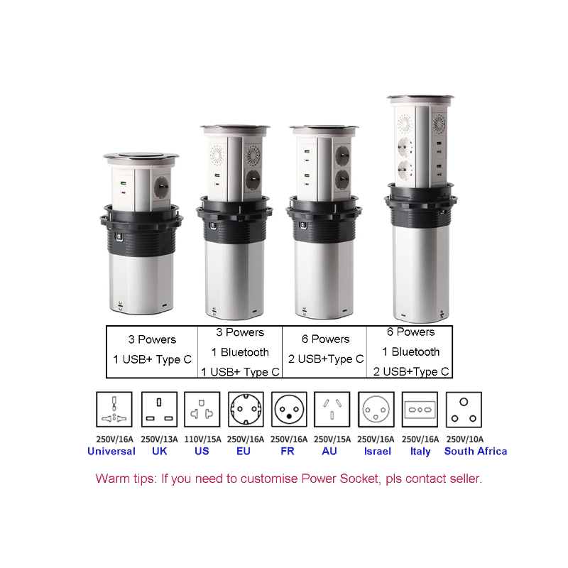 Elektrische Hebesteckdosen, versteckte, motorisierte Pop-up-Versenksteckdose auf dem Tisch mit kabelloser USB-Aufladung, EU-Standard