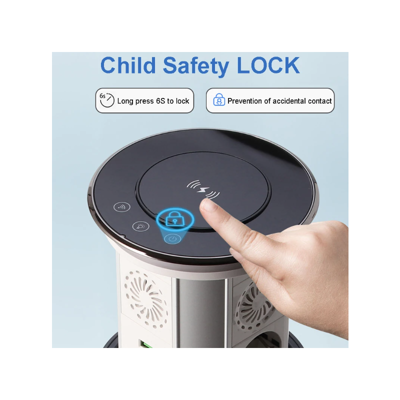 Elektrische Hebesteckdosen, versteckte, motorisierte Pop-up-Versenksteckdose auf dem Tisch mit kabelloser USB-Aufladung, EU-Standard