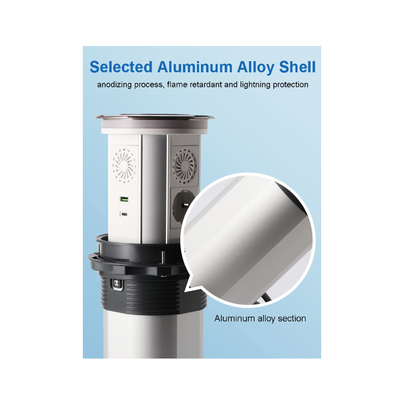 Elektrische Hebesteckdosen, versteckte, motorisierte Pop-up-Versenksteckdose auf dem Tisch mit kabelloser USB-Aufladung, EU-Standard