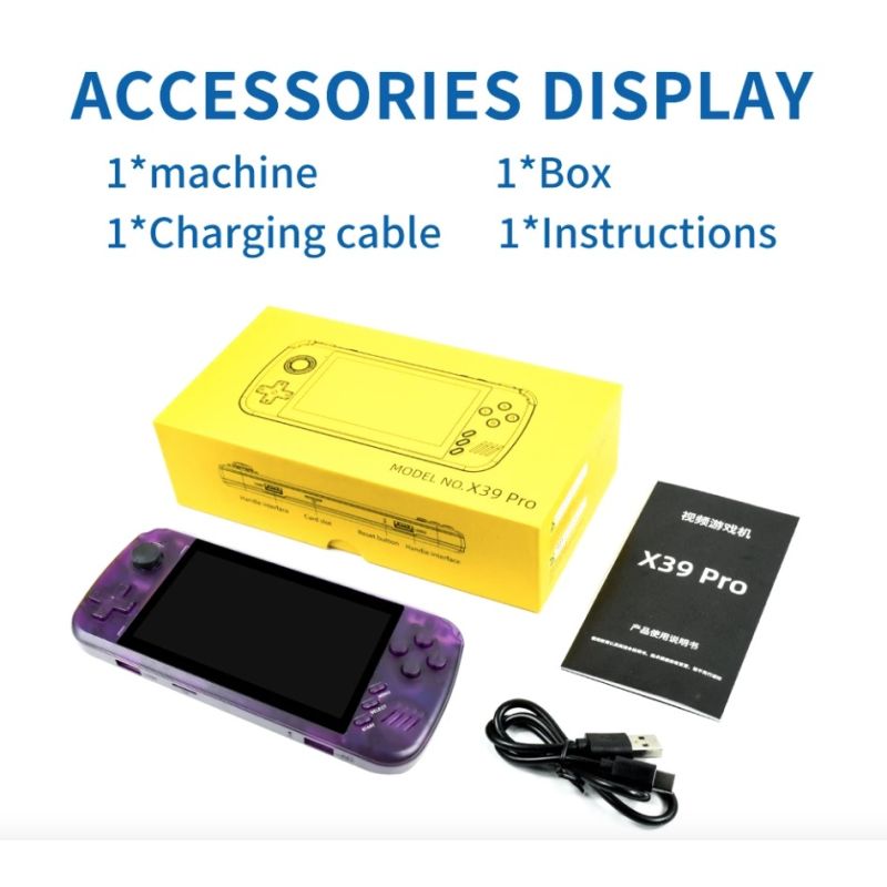POWKIDDY X39pro 4,3-Zoll-IPS-Bildschirm Handheld-Videospielkonsole X39 Retro-Spiel PS1 unterstützt kabelgebundene Controller