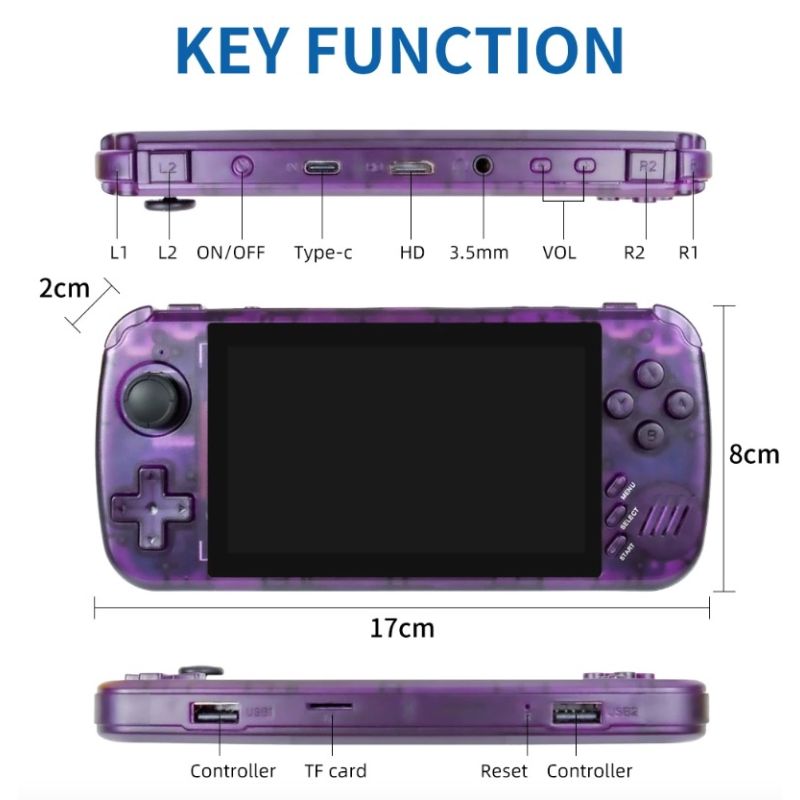 POWKIDDY X39pro 4,3-Zoll-IPS-Bildschirm Handheld-Videospielkonsole X39 Retro-Spiel PS1 unterstützt kabelgebundene Controller