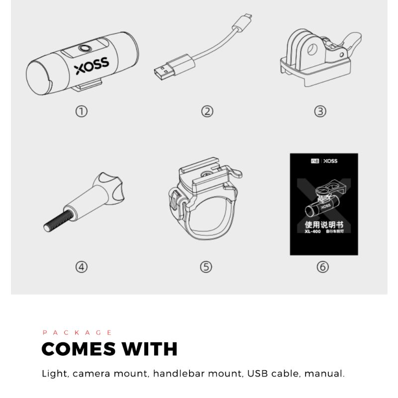 XOSS XL-400 Fahrradlicht Scheinwerfer Wasserdicht USB wiederaufladbar Rennrad MTB Frontlampe Fahrrad Blitzlicht