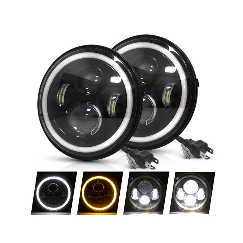 1 Paar CO LIGHT 7-Zoll-LED-Scheinwerfer H4 DRL Runde 7-Zoll-Scheinwerfer mit gelbem und weißem Angel Eye für Jeep Wrangler Lada Niva 4x4 60W
