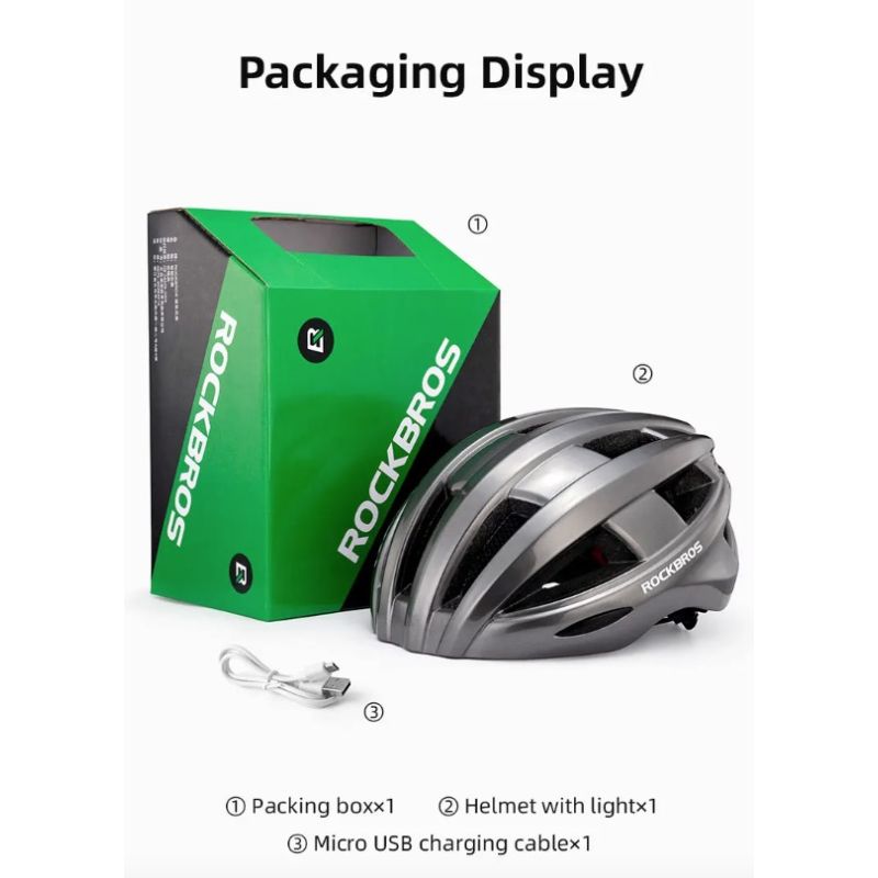 ROCKBROS Fahrradhelm, LED-Rücklicht, wiederaufladbar, intergral geformter Fahrradhelm, MTB, Rennradhelm, Sport, sicherer Hut, Helm