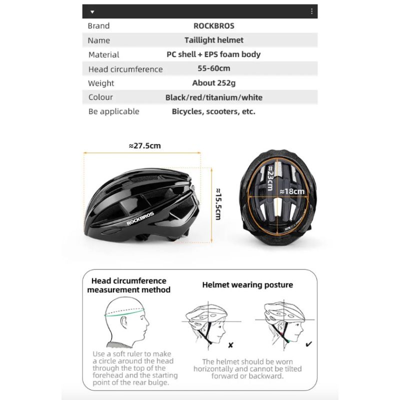 ROCKBROS Fahrradhelm, LED-Rücklicht, wiederaufladbar, intergral geformter Fahrradhelm, MTB, Rennradhelm, Sport, sicherer Hut, Helm