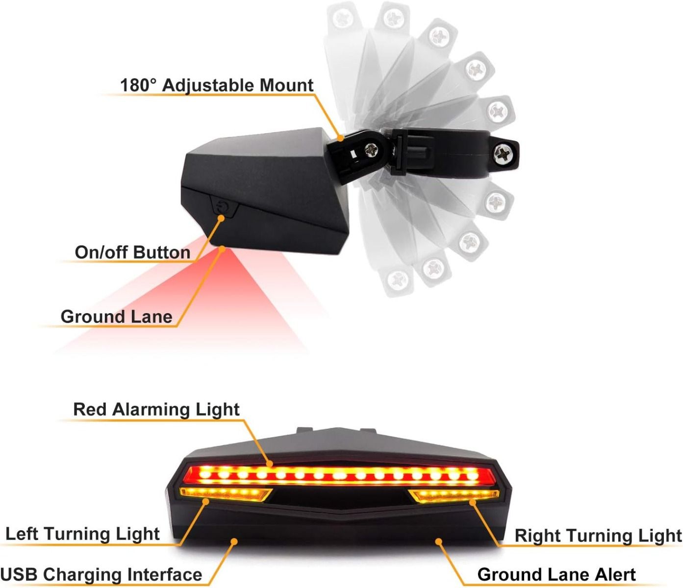 C1 wiederaufladbares Fahrrad-Rücklicht LED - Fernbedienung, Blinker, Spurwarnung, einfache Installation für Fahrrad-Sicherheitswarnlicht