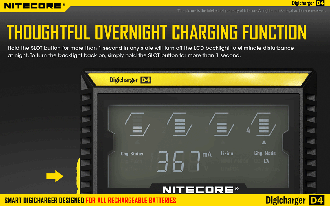 Nitecore D4 Digicharger LCD-Display intelligentes Akkuladegerät Li-Ion Ni-MH Smart Power Solution