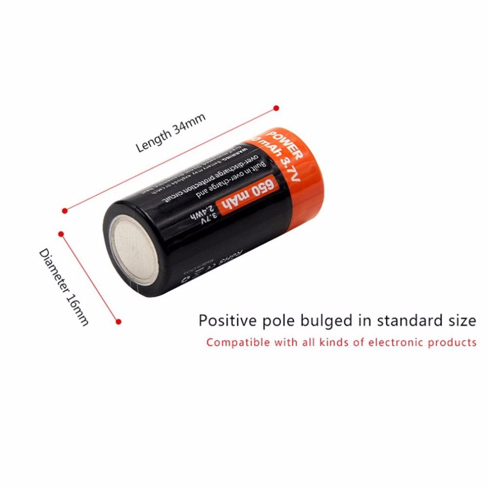 16340 650mAh 3.7V Micro-USB wiederaufladbarer Li-Ionen-Akku, umweltfreundlich und langlebig für Taschenlampen und Ausrüstung