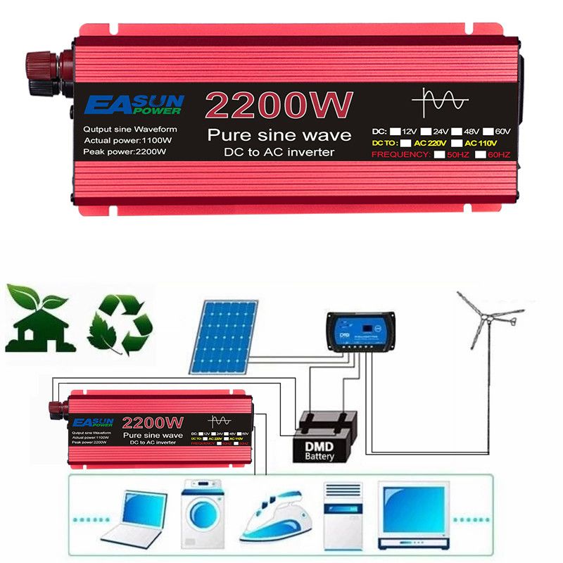 Reiner Sinus-Wechselrichter 3000W 2200W 1600W 1000W Langlebiges Aluminium-Magnesium-Design Hohe Effizienz Camping-Strom