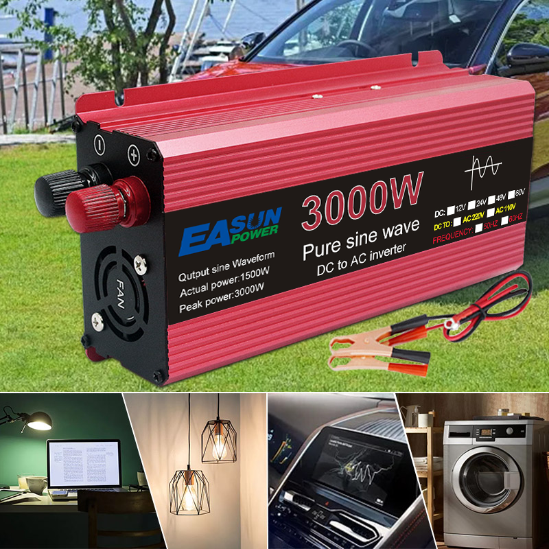Reiner Sinus-Wechselrichter 3000W 2200W 1600W 1000W Langlebiges Aluminium-Magnesium-Design Hohe Effizienz Camping-Strom