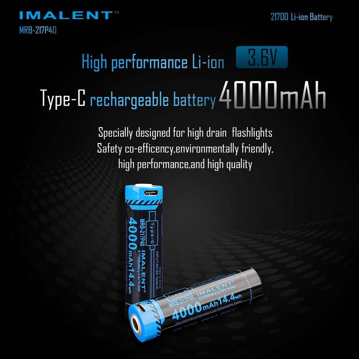 IMALENT MRB-217P40 21700 Akku 4000mAh Type-C wiederaufladbar hohe Kapazität für Taschenlampen und Gadgets