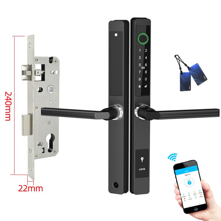 APP wasserdichtes Smart-Fingerabdruck-Türschloss Schwarz Aluminium Passwort-Kartenschloss Multi-Entsperroptionen Bluetooth