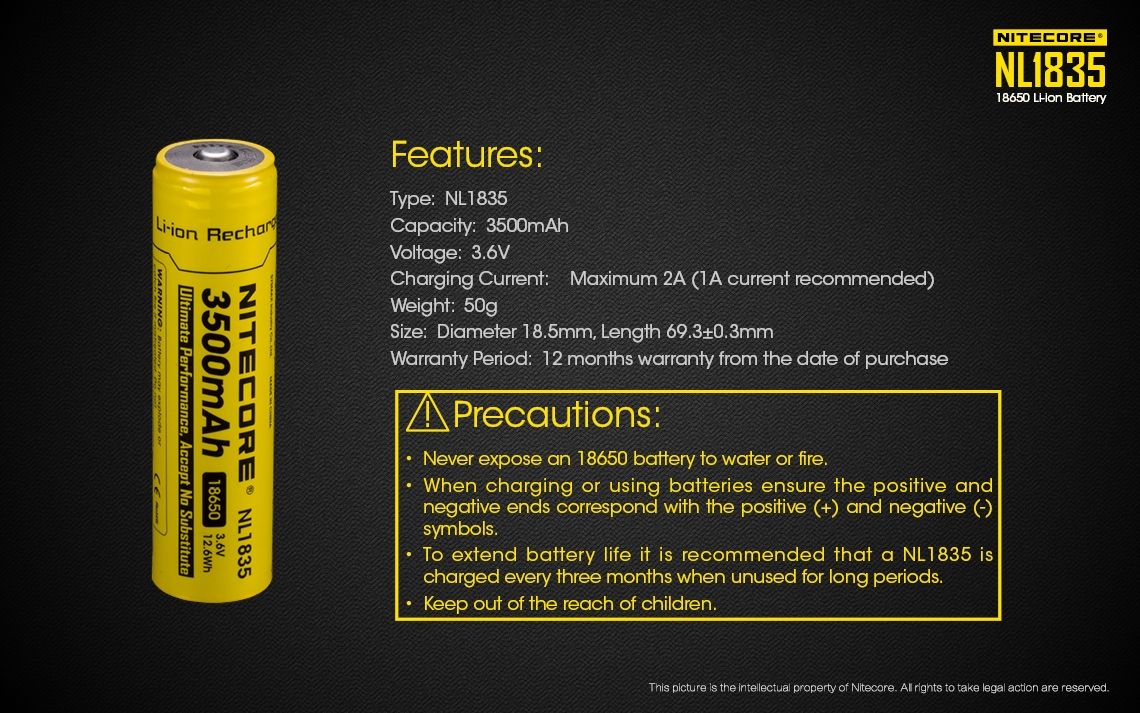 Nitecore 18650 NL1835 3500mAh Li-Ion-Akku für langanhaltende Leistung und zuverlässige Performance