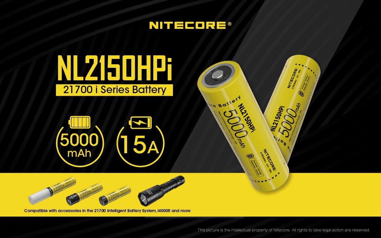 NITECORE NL2150HPi 5000mAh 21700 Li-Ion wiederaufladbarer Akku, Hochleistung für Taschenlampe und Vape