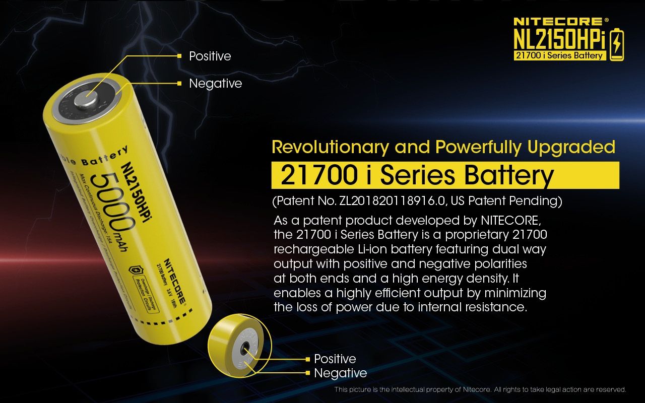 NITECORE NL2150HPi 5000mAh 21700 Li-Ion wiederaufladbarer Akku, Hochleistung für Taschenlampe und Vape