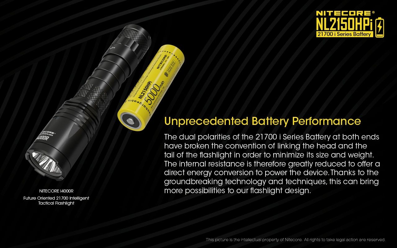 NITECORE NL2150HPi 5000mAh 21700 Li-Ion wiederaufladbarer Akku, Hochleistung für Taschenlampe und Vape