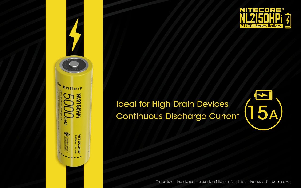 NITECORE NL2150HPi 5000mAh 21700 Li-Ion wiederaufladbarer Akku, Hochleistung für Taschenlampe und Vape