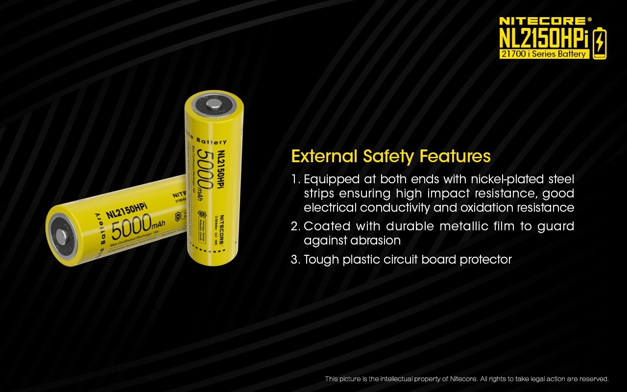 NITECORE NL2150HPi 5000mAh 21700 Li-Ion wiederaufladbarer Akku, Hochleistung für Taschenlampe und Vape