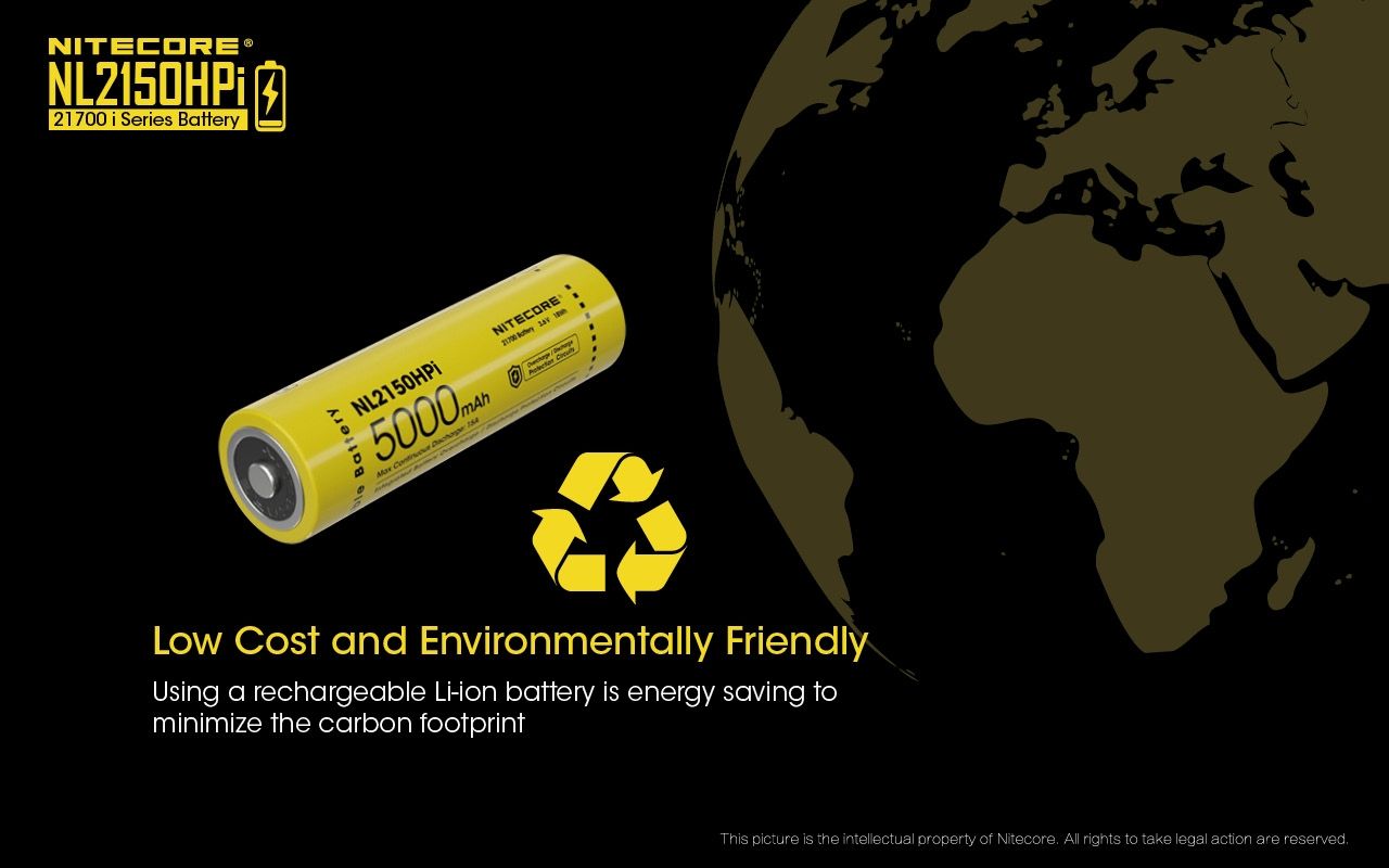 NITECORE NL2150HPi 5000mAh 21700 Li-Ion wiederaufladbarer Akku, Hochleistung für Taschenlampe und Vape