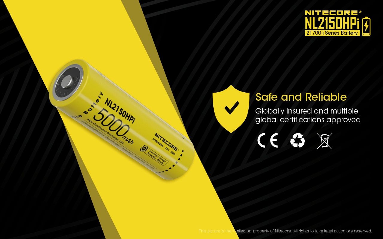 NITECORE NL2150HPi 5000mAh 21700 Li-Ion wiederaufladbarer Akku, Hochleistung für Taschenlampe und Vape
