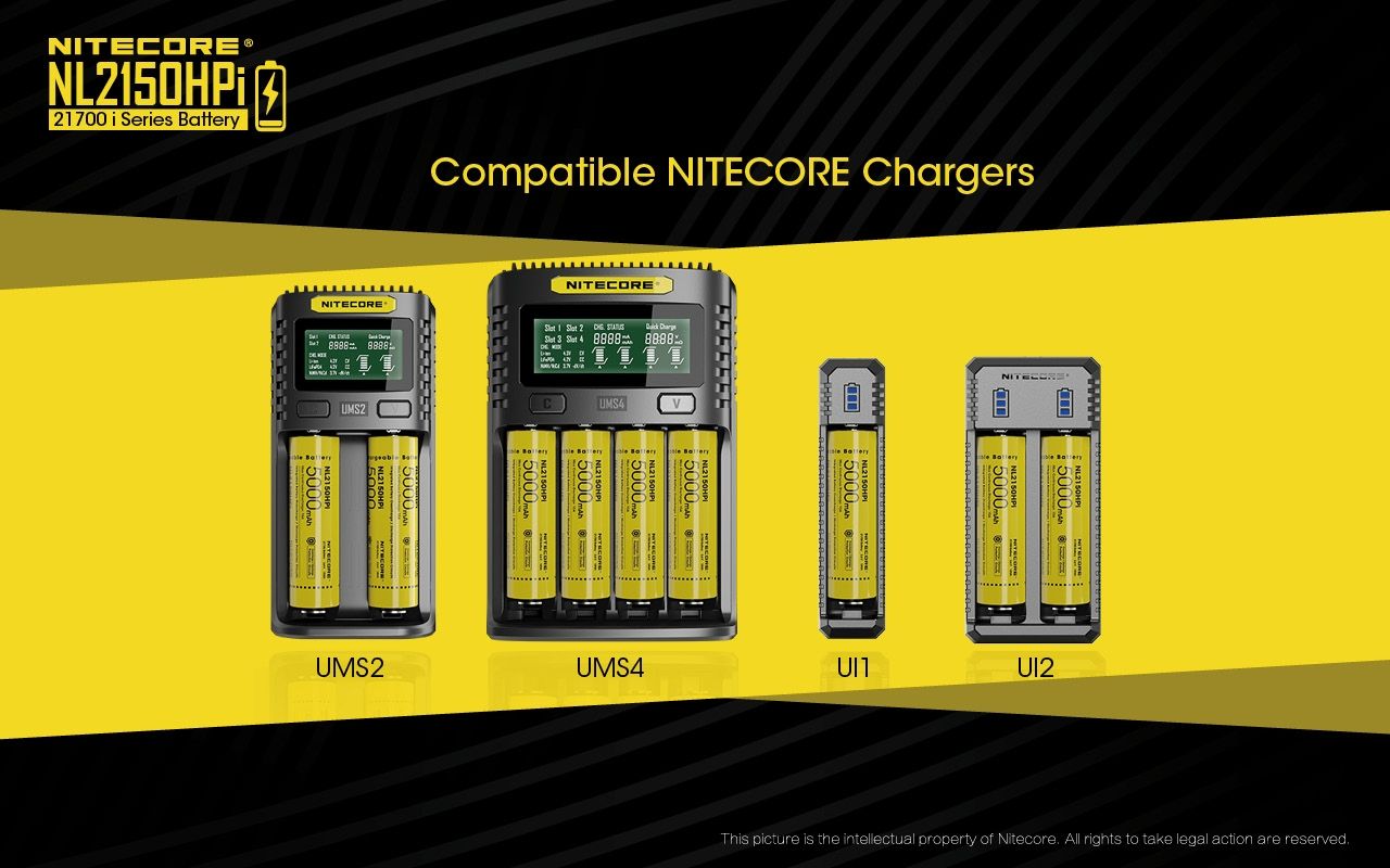 NITECORE NL2150HPi 5000mAh 21700 Li-Ion wiederaufladbarer Akku, Hochleistung für Taschenlampe und Vape