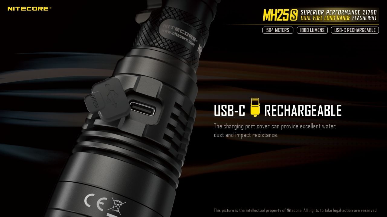 Nitecore MH25S Taschenlampe 1800 Lumen USB-C wiederaufladbare LED hohe Helligkeit für Outdoor-Abenteuer und Reparaturen