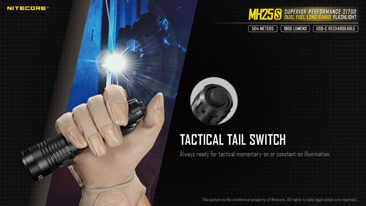 Nitecore MH25S Taschenlampe 1800 Lumen USB-C wiederaufladbare LED hohe Helligkeit für Outdoor-Abenteuer und Reparaturen