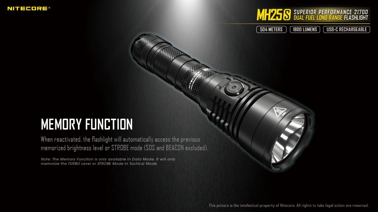 Nitecore MH25S Taschenlampe 1800 Lumen USB-C wiederaufladbare LED hohe Helligkeit für Outdoor-Abenteuer und Reparaturen