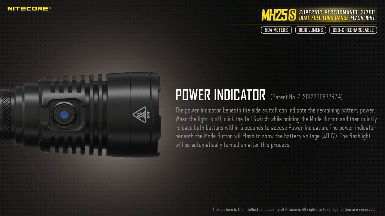 Nitecore MH25S Taschenlampe 1800 Lumen USB-C wiederaufladbare LED hohe Helligkeit für Outdoor-Abenteuer und Reparaturen