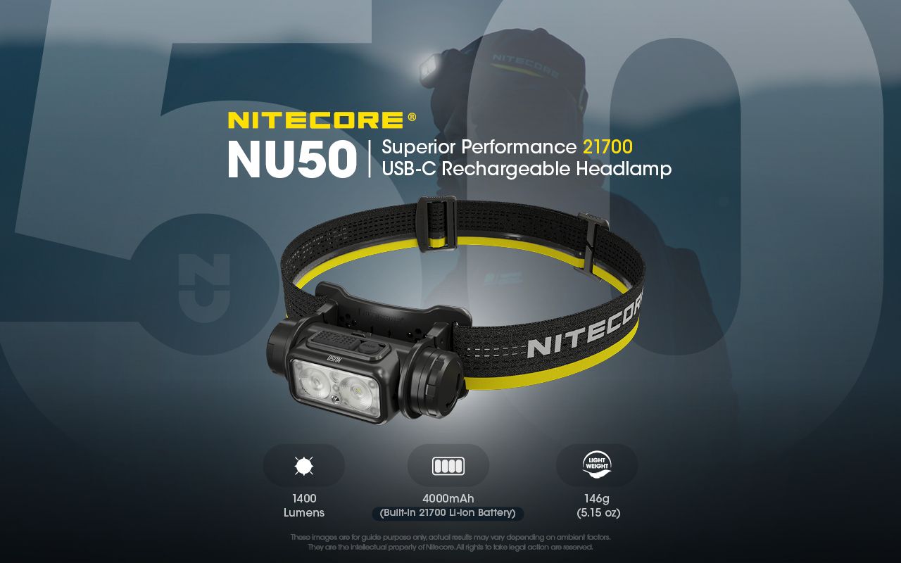 Nitecore NU50 1400 Lumen LED-Stirnlampe für Wanderungen, leichte wiederaufladbare Stirnlampe mit langer Laufzeit