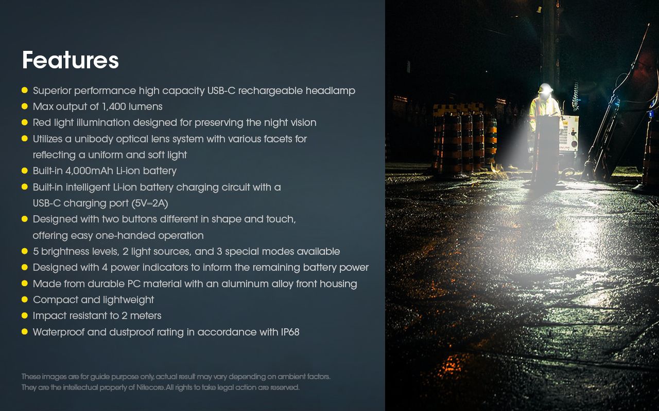 Nitecore NU50 1400 Lumen LED-Stirnlampe für Wanderungen, leichte wiederaufladbare Stirnlampe mit langer Laufzeit
