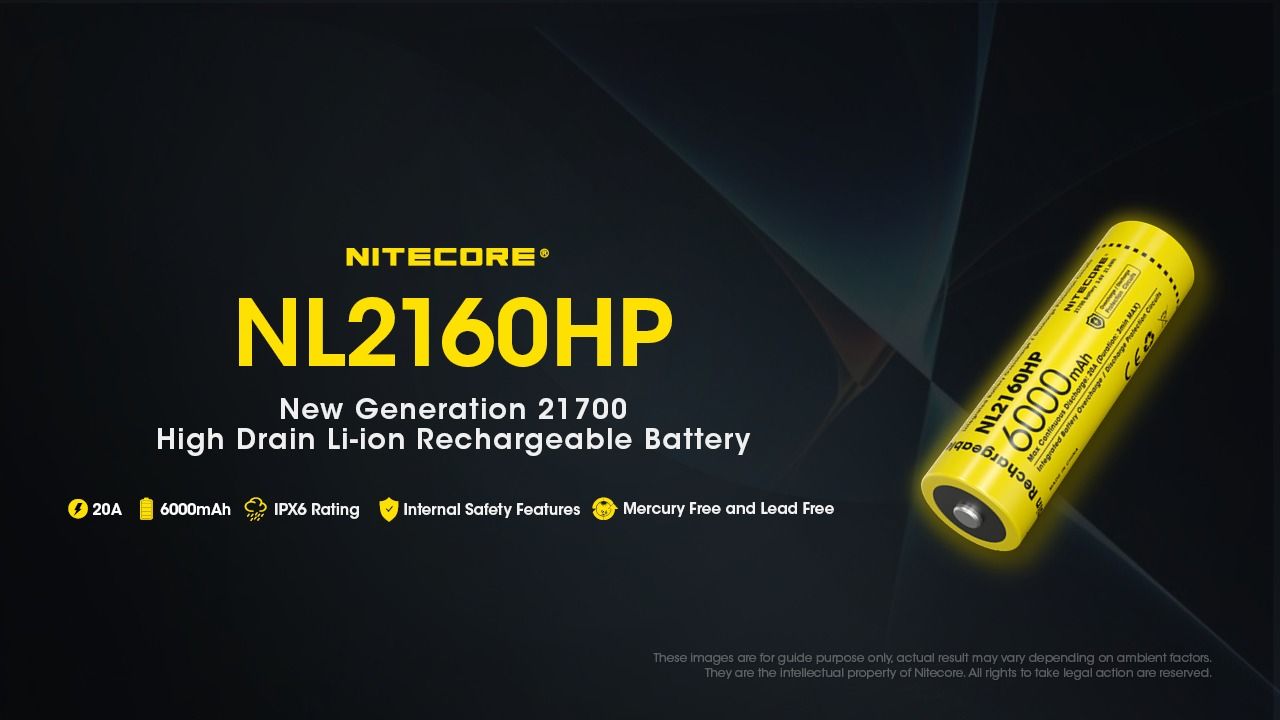 NITECORE NL2160HP 6000mAh 3,6V 21700 USB-C Li-Ion wiederaufladbarer Akku, hohe Kapazität, tragbare Stromquelle