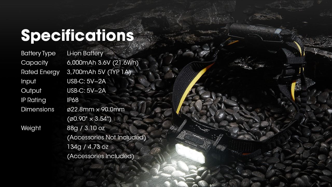Nitecore Carbon Battery 6K Kit Stirnlampen-Laufzeitverlängerer für NU40, NU43, NU45, NU50 und HC65 UHE Stirnlampen