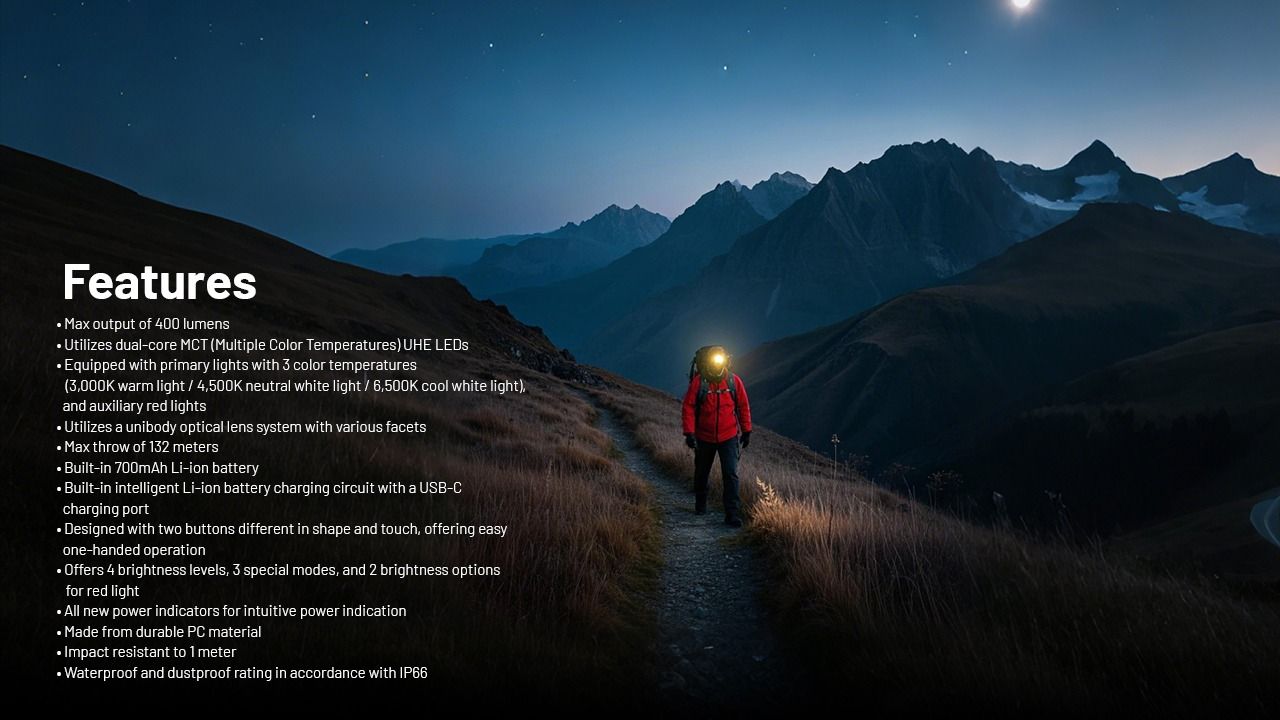 NITECORE NU25 MCT LED-Stirnlampe 400 Lumen USB-C wiederaufladbar leichtes Wanderzubehör für Outdoor-Enthusiasten
