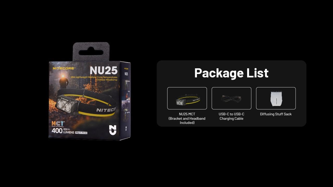 NITECORE NU25 MCT LED-Stirnlampe 400 Lumen USB-C wiederaufladbar leichtes Wanderzubehör für Outdoor-Enthusiasten