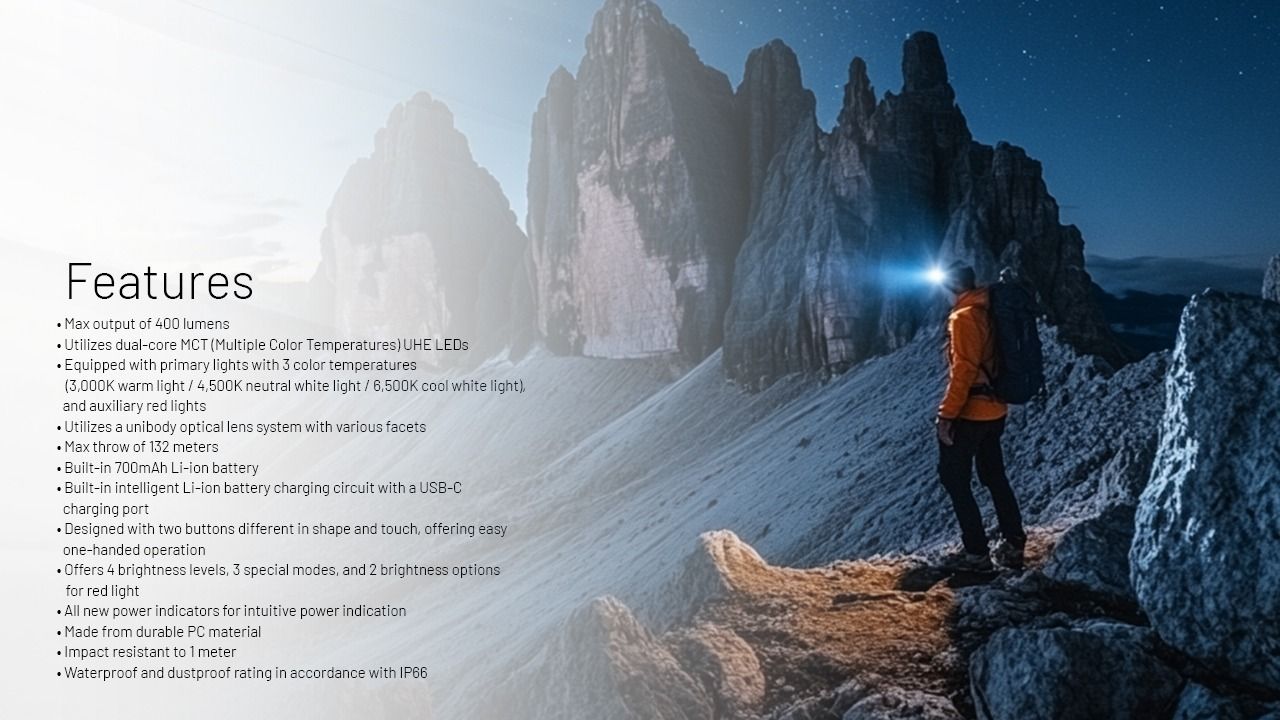 NITECORE NU25 MCT UL 400 Lumen Stirnlampe, leichte USB-C wiederaufladbare Lampe für Wandern, Camping und Notfälle