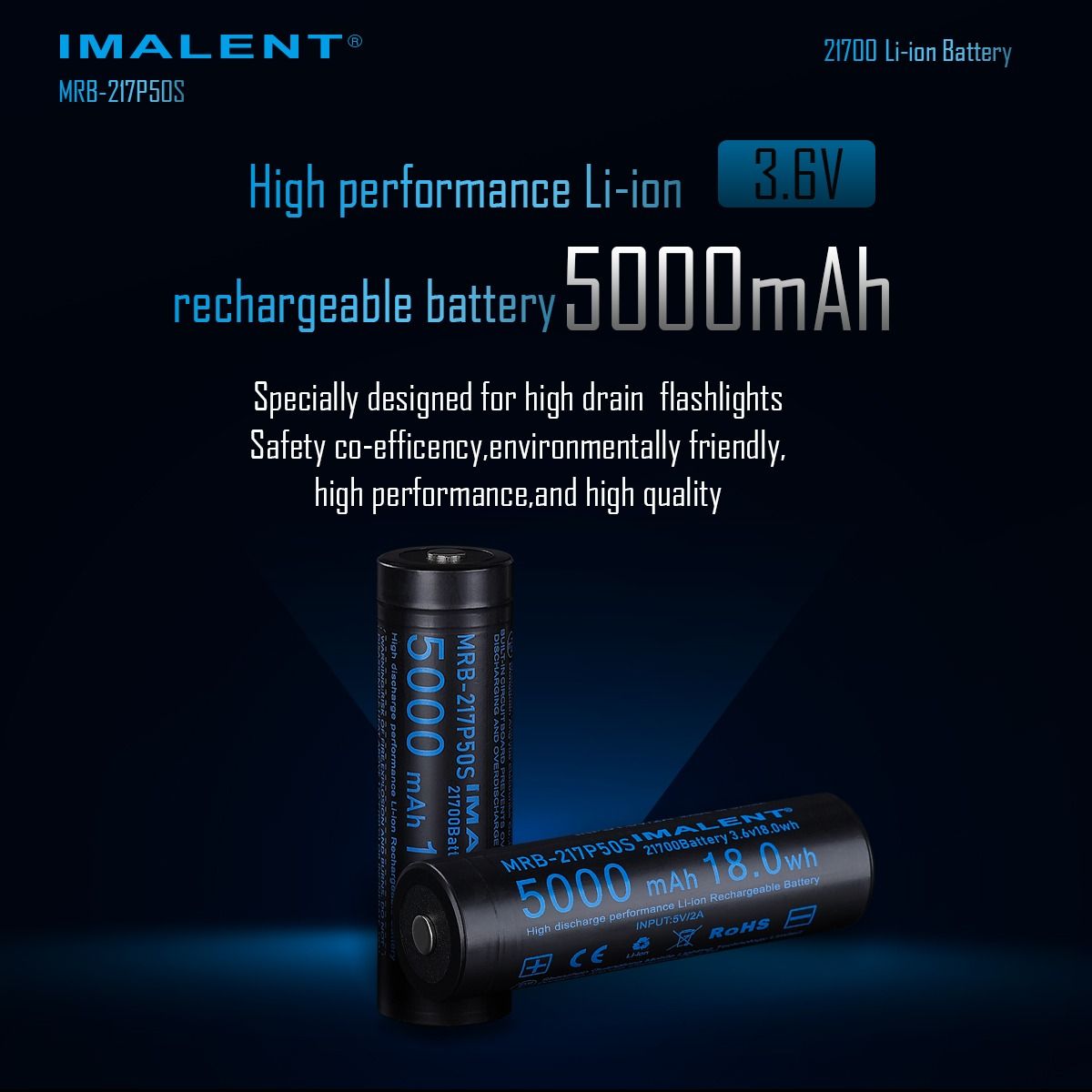 IMALENT MRB-217P50S 21700 5000MAH 3.6V wiederaufladbare Batterie
