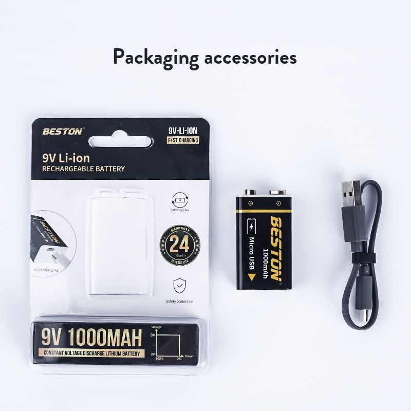 Beston 9V 1000mAh wiederaufladbare Mikro-USB-Batterie, umweltfreundliche Energie für RC-Helikopter, Mikrofon und Spielzeug