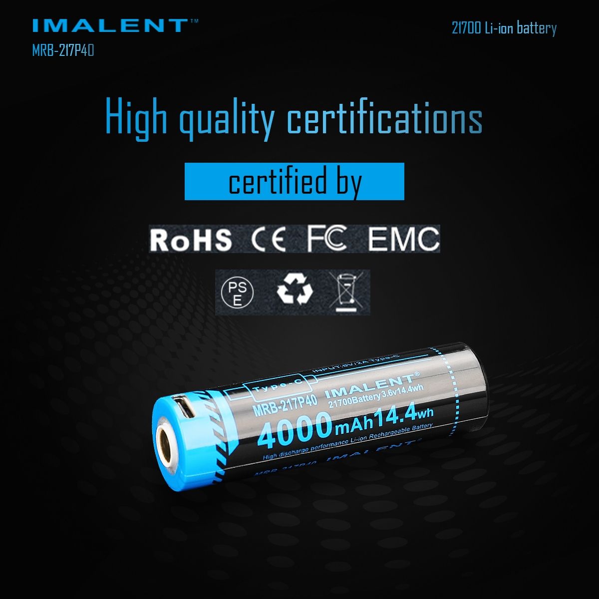 IMALENT MRB-217P40 21700 Akku 4000mAh Type-C wiederaufladbar hohe Kapazität für Taschenlampen und Gadgets