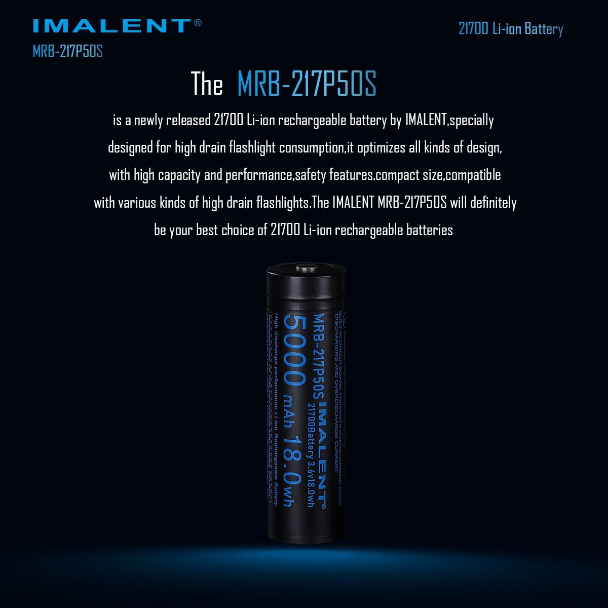 IMALENT MRB-217P50S 21700 5000MAH 3.6V wiederaufladbare Batterie